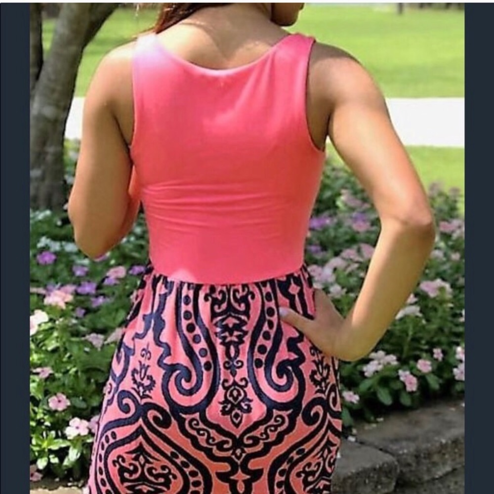 Coral/Navy Damask Maxi Dress
